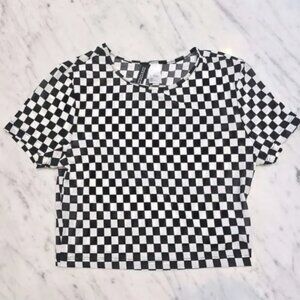 H&M checkerboard mesh crop top black and white